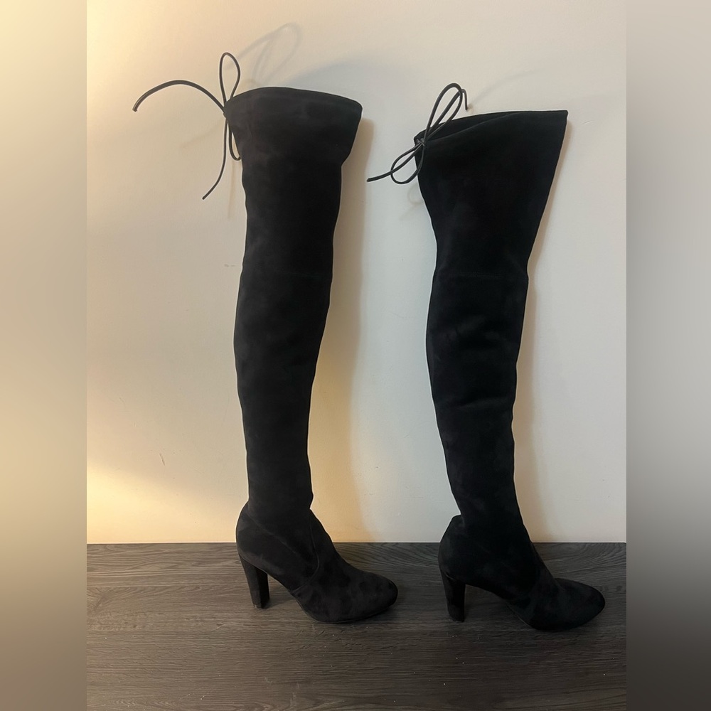 Kaitlyn Pan black over the knee suede high heel boots